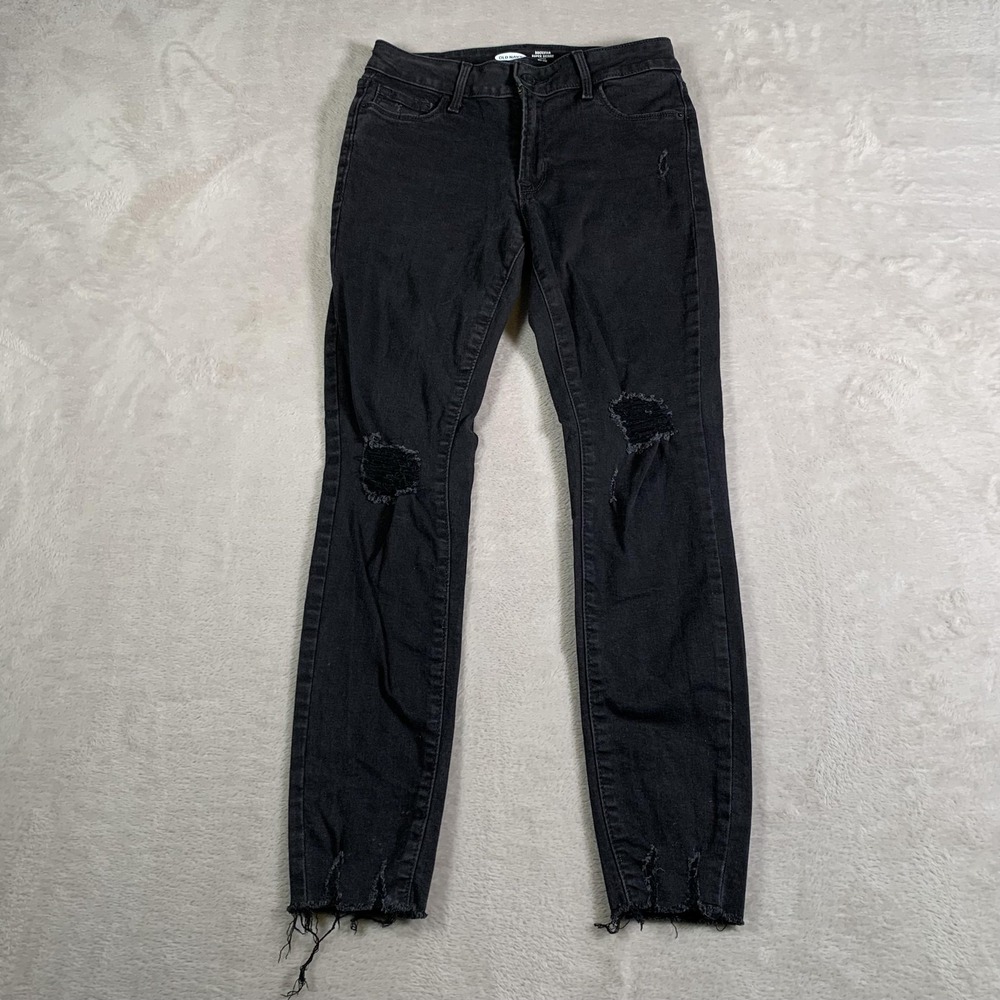 Old Navy Rockstar Super Skinny Jeans Womens 2 Black Distressed Ankle Mid Rise